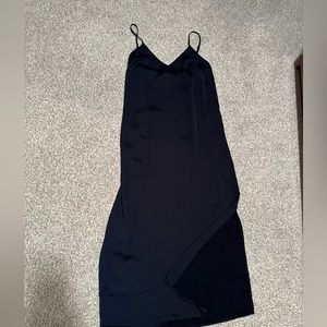 Navy blue long silk dress